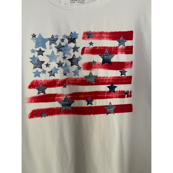 Denim & Company Womens White American Flag Stars Stripes Graphic T-Shirt Large - Picture 2 of 10